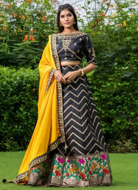Black Colour Anandam Odhni New Designer Festive Wear Fancy Silk Lehenga Choli Collection 2366